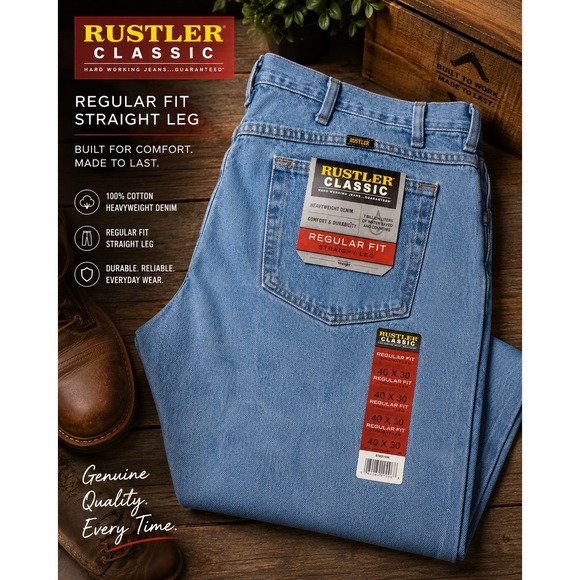 Rustler Other - Rustler Classic Regular Fit Straight Leg Jeans Men's 40x30 Light Wash NWT